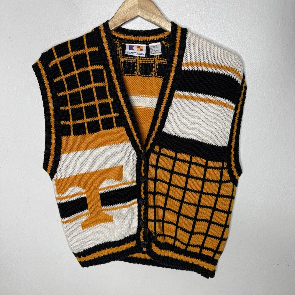 Vintage Tennessee Volunteers Orange White Knit Sweater Vest Womens Medium